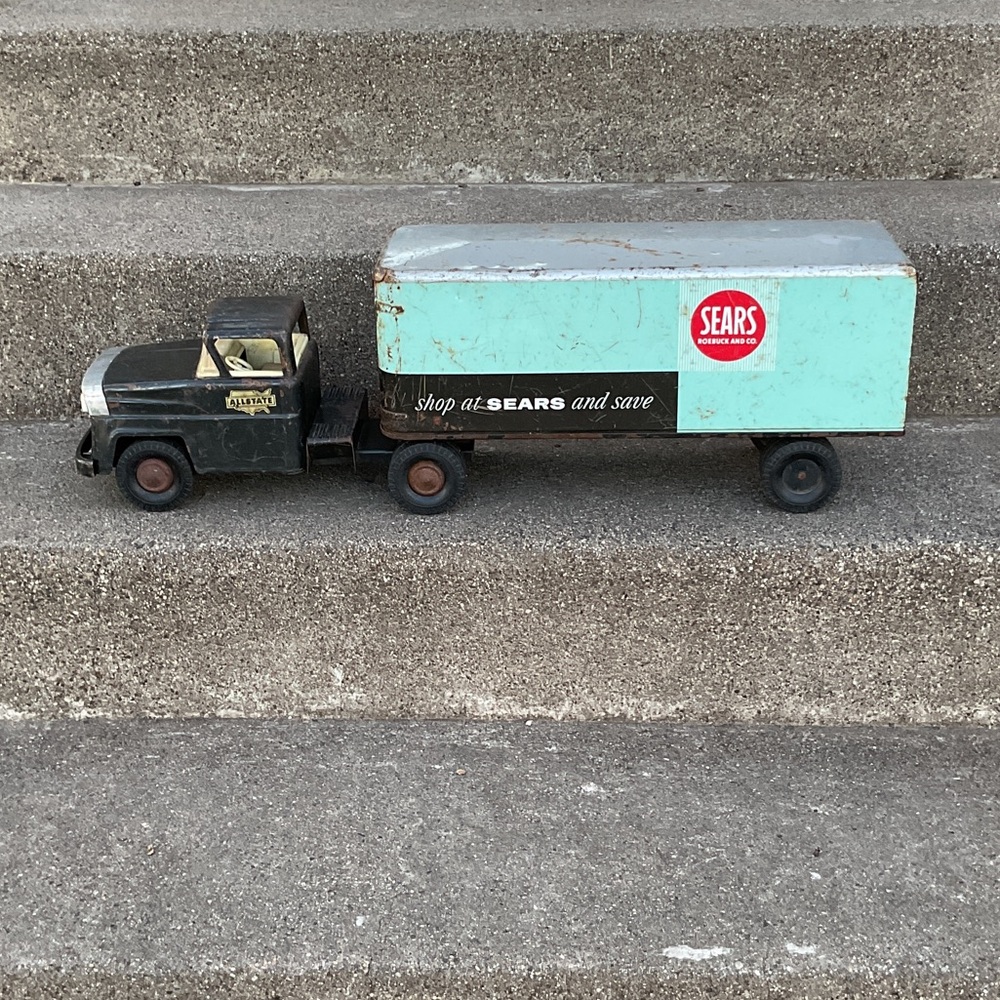 Vintage Allstate Semi Truck with Sears Roebuck & Co enclosed trailer 
1940’s
